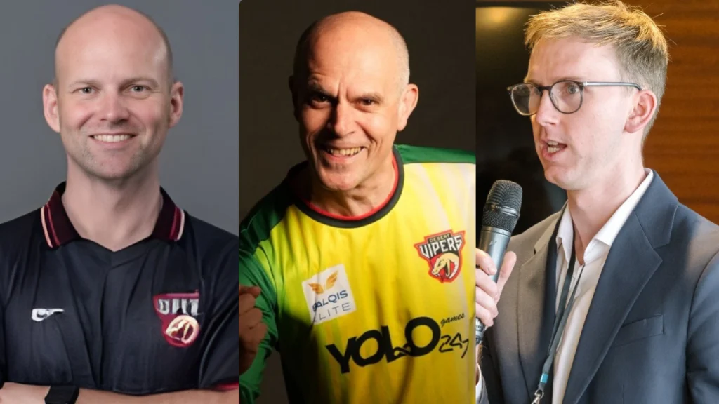 Desert Vipers CEO Phil Oliver, CSO Matthew Bailey, and Sustainability Lead Ben Hardy-Jones in team leadership roles for 2026