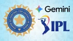 Logos of Gemini, BCCI, and IPL displayed together on a background of dollar bills, indicating a financial or sponsorship partnership in 2026.