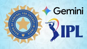 Logos of Gemini, BCCI, and IPL displayed together on a background of dollar bills, indicating a financial or sponsorship partnership in 2026.