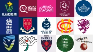 Collage of logos from various cricket boards and clubs including Glamorgan, ECB, MCC, Qatar Cricket Association, Yorkshire, Middlesex, and others, representing global cricket organizations in 2026.