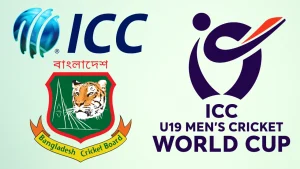 Logos of the ICC, Bangladesh Cricket Board (BCB), and ICC U19 Men’s Cricket World Cup 2026, highlighting Bangladesh's role in the tournament.
