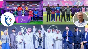Collage of ILT20 2026 featuring team captains, launch event in Kuwait, and league CEO David White