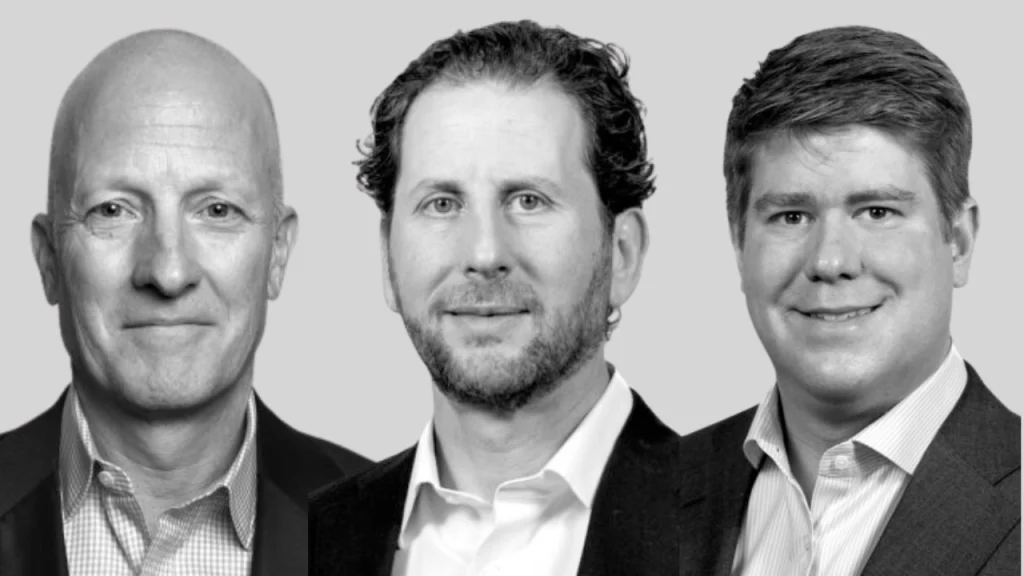 Knighthead Capital Co-Founders Tom Wagner and Ara Cohen with Partner Kyle Kneisly in black and white portrait