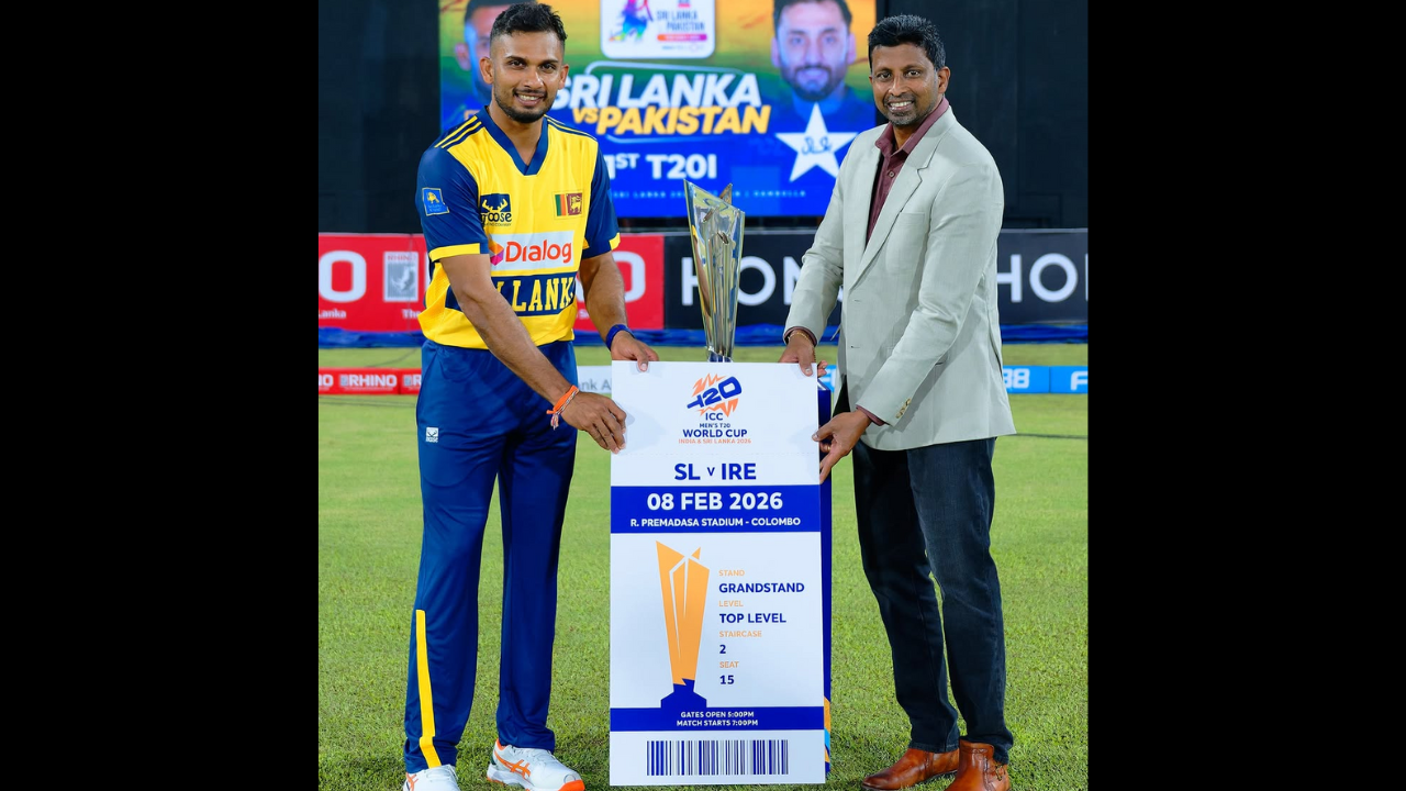 Russell Arnold and Dasun Shanaka unveil ICC T20 World Cup 2026 match ticket for Sri Lanka vs Ireland in Colombo