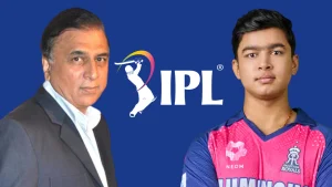Indian cricket legend Sunil Gavaskar and Rajasthan Royals player Vaibhav Sooryavanshi featured with IPL logo, highlighting generational presence in IPL 2026.