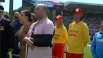 Sydney Cricket Ground pays tribute to Bondi Beach rescue heroes during a ceremony, with lifeguards and emergency responders standing on the field.