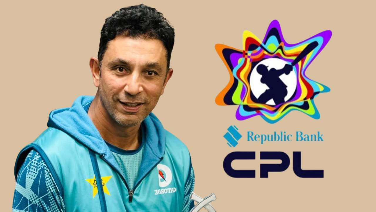 Azhar Mehmood pictured alongside the Republic Bank CPL logo ahead of the Caribbean Premier League season.
