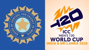 BCCI logo alongside ICC Men’s T20 World Cup 2026 logo for tournament hosted in India and Sri Lanka