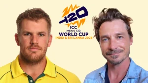 Dale Steyn and Aaron Finch featured alongside the ICC Men’s T20 World Cup 2026 logo for India and Sri Lanka.