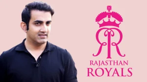 Gautam Gambhir alongside the Rajasthan Royals logo, highlighting a connection to the IPL franchise.