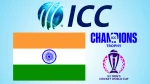 ICC, Champions Trophy and ICC Men’s Cricket World Cup logos displayed alongside the BCCI emblem and the India national flag.