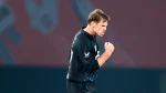 New Zealand fast bowler Lockie Ferguson celebrates with a fist pump during an international cricket match.