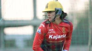 RCB captain Smriti Mandhana during a net practice session in WPL jersey