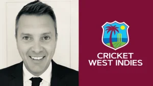 Portrait of Rupert Hunter alongside the Cricket West Indies (CWI) logo on a maroon background.
