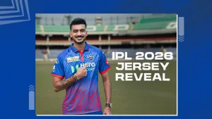 Axar Patel in Delhi Capitals jersey during IPL 2026 jersey reveal at cricket stadium