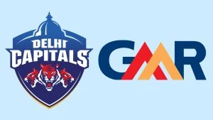 Delhi Capitals IPL team logo alongside GMR Group logo representing franchise ownership and sponsorship