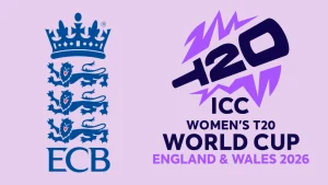 England and Wales Cricket Board (ECB) logo alongside the ICC Women’s T20 World Cup 2026 England and Wales tournament logo.