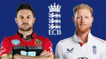 England cricket head coach Brendon McCullum and captain Ben Stokes alongside ECB logo representing England cricket leadership