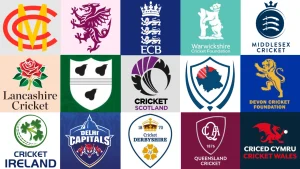 Logos of global cricket organizations including ECB, Cricket Scotland, Cricket Ireland, Cricket Wales, Lancashire Cricket, Middlesex Cricket, Warwickshire Cricket, Devon Cricket Foundation, Delhi Capitals, Derbyshire, and Queensland Cricket.