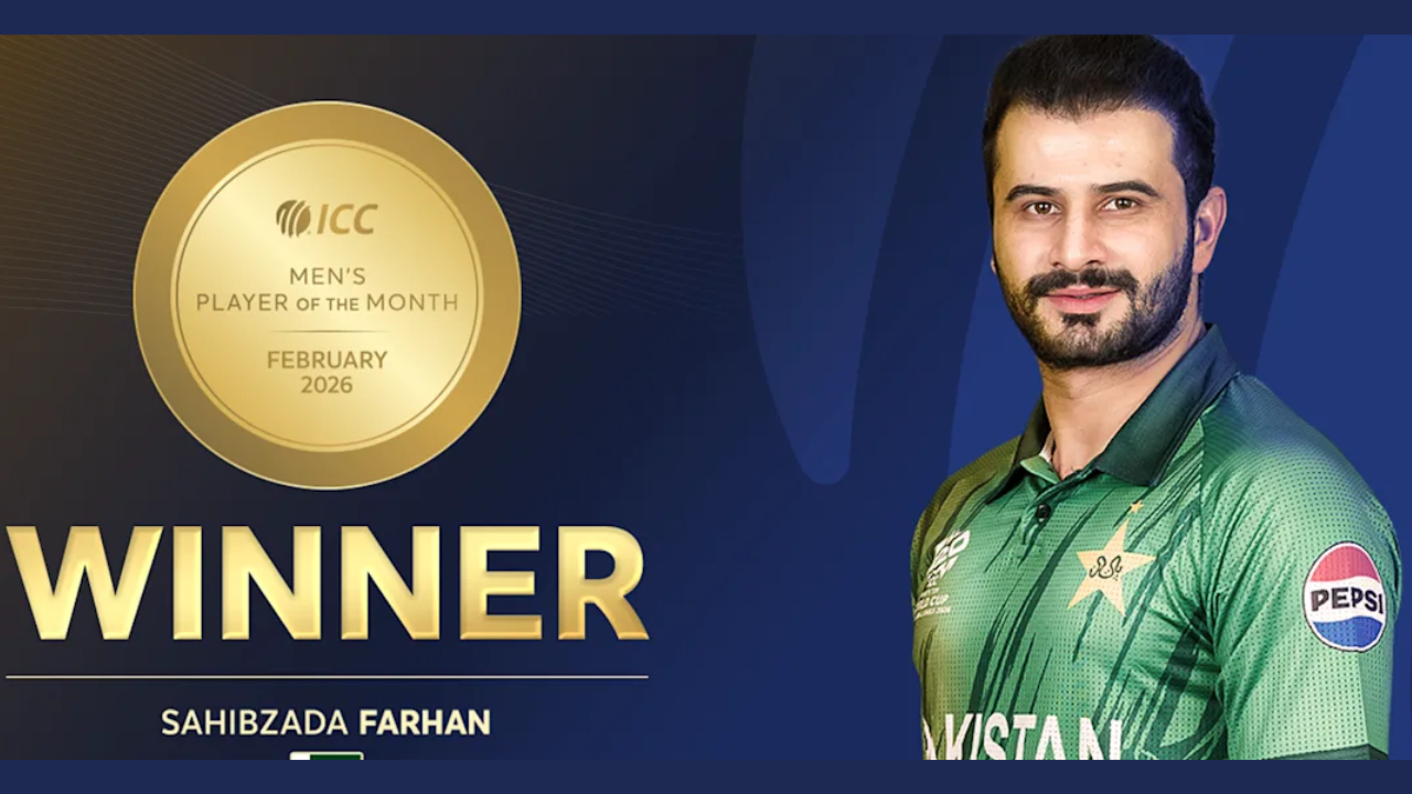 Sahibzada Farhan named ICC Men’s Player of the Month for February 2026 in Pakistan cricket jersey