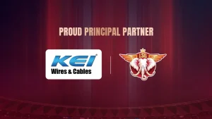 KEI Wires & Cables announced as proud principal partner of Lucknow Super Giants (LSG) with official team logo displayed.