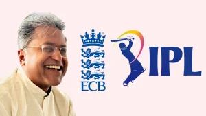 Lalit Modi with IPL and England and Wales Cricket Board ECB logos