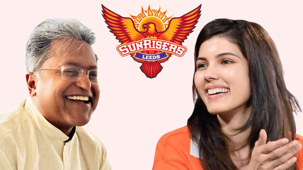 Lalit Modi and Kavya Maran with Sunrisers logo representing IPL franchise ownership and leadership