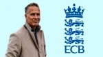 Michael Vaughan with the England and Wales Cricket Board (ECB) logo representing England cricket.