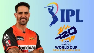 Mitchell Johnson alongside IPL logo and ICC Men’s T20 World Cup 2026 logo for the tournament in India and Sri Lanka.