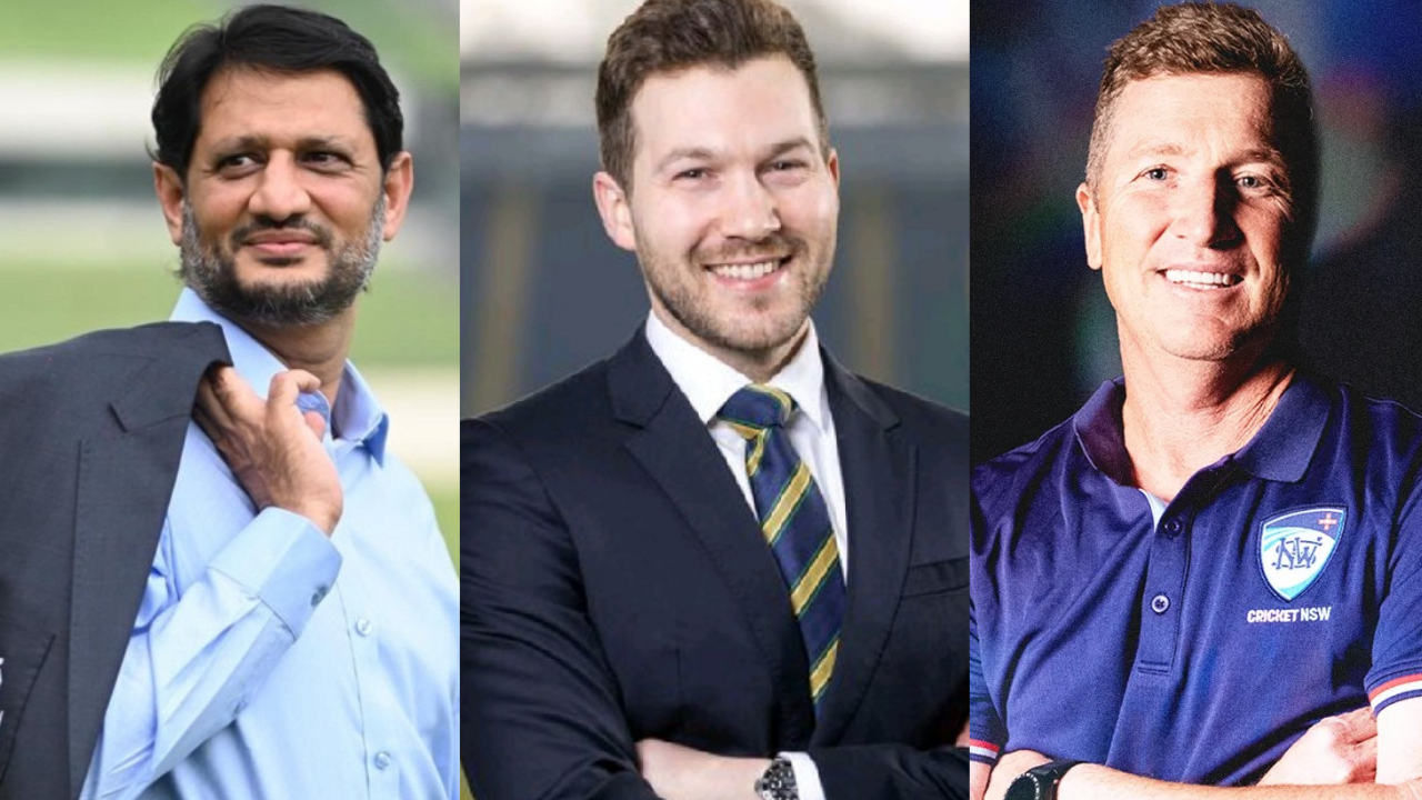 Mohsin Sheikh, Ed Rice and Brad Haddin in a composite image representing cricket administration and coaching personnel