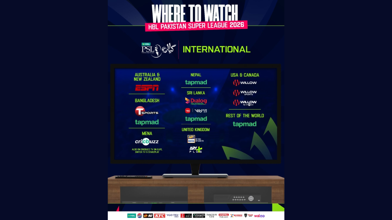 Where to watch HBL Pakistan Super League 2026 internationally with broadcasters like ESPN, Willow TV, Tapmad, Dialog TV, and Sky Sports by region