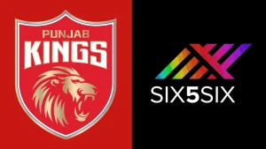 Punjab Kings IPL team logo alongside the SIX5SIX sportswear brand logo on a split background.
