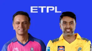 Rahul Dravid and Ravichandran Ashwin pictured with the ETPL cricket league logo in a promotional graphic.