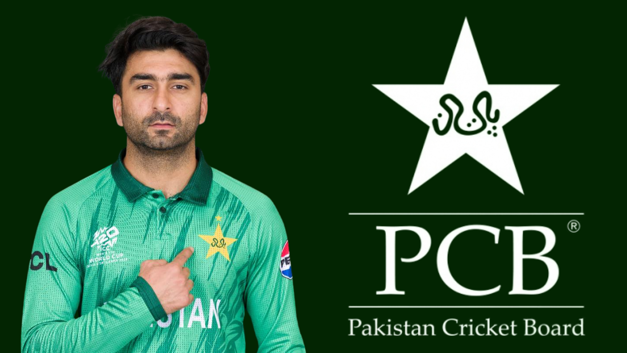 Portrait of Pakistan cricketer Salman Mirza in the national team jersey with the Pakistan Cricket Board (PCB) logo displayed beside him.