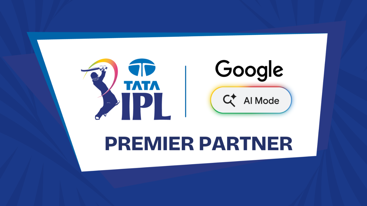 Tata IPL announces Google AI Mode as premier partner with official IPL logo and Google branding displayed on blue background