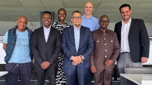 Members of the ICC Cricket World Cup 2027 Local Organising Committee with Johannesburg City Manager Dr Floyd Brink and Lions Cricket CEO Jono Leaf-Wright during a meeting in Johannesburg.