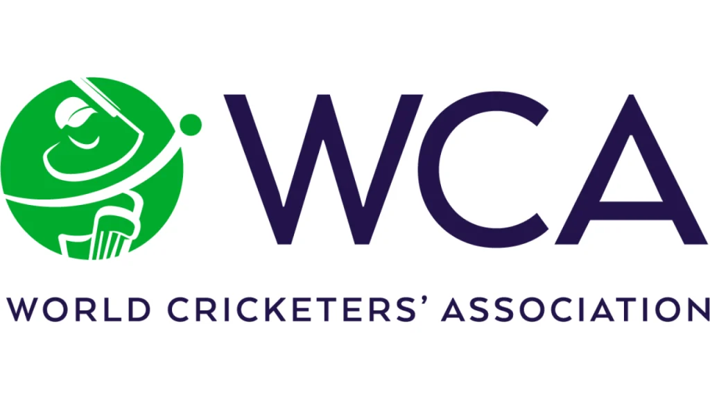 World Cricketers’ Association (WCA) logo with stylized batsman icon and green circular design