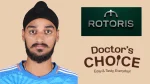 Arshdeep Singh portrait with Rotors and Doctor’s Choice logos representing brand partnership and endorsement in cricket