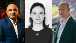 Arvinder Khosa, Catherine Beloff and David Greaves in professional portraits related to cricket administration and governance