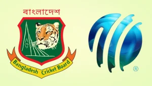 Bangladesh Cricket Board BCB logo with tiger emblem alongside ICC logo representing international cricket governance and affiliation