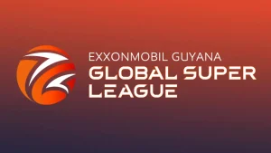ExxonMobil Guyana Global Super League official logo on orange gradient background