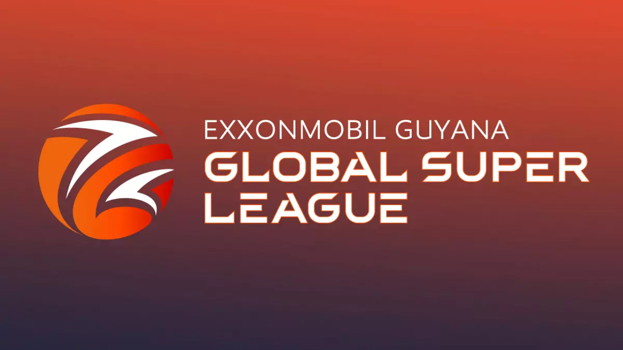 ExxonMobil Guyana Global Super League official logo on orange gradient background