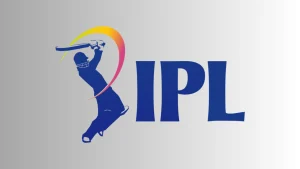 Indian Premier League IPL logo featuring batsman silhouette with colorful swoosh on grey background