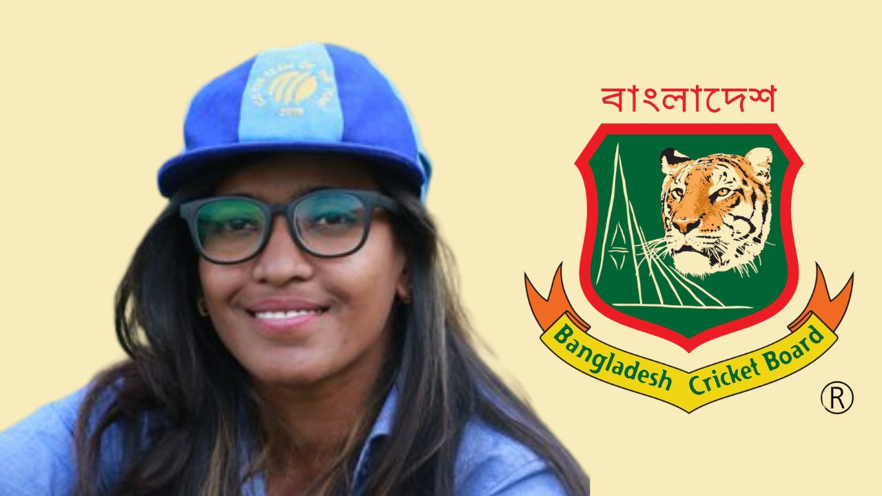 Bangladesh cricketer Rumana Ahmed pictured alongside Bangladesh Cricket Board BCB logo in women’s cricket context