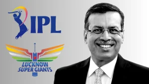 Sanjiv Goenka portrait alongside IPL and Lucknow Super Giants LSG logos representing team ownership and league association