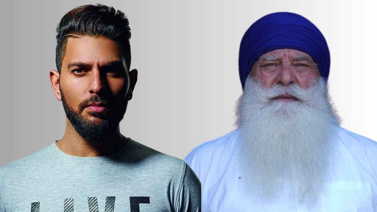 Yuvraj Singh and Yograj Singh portrait showing Indian cricketer and his father with contrasting appearances