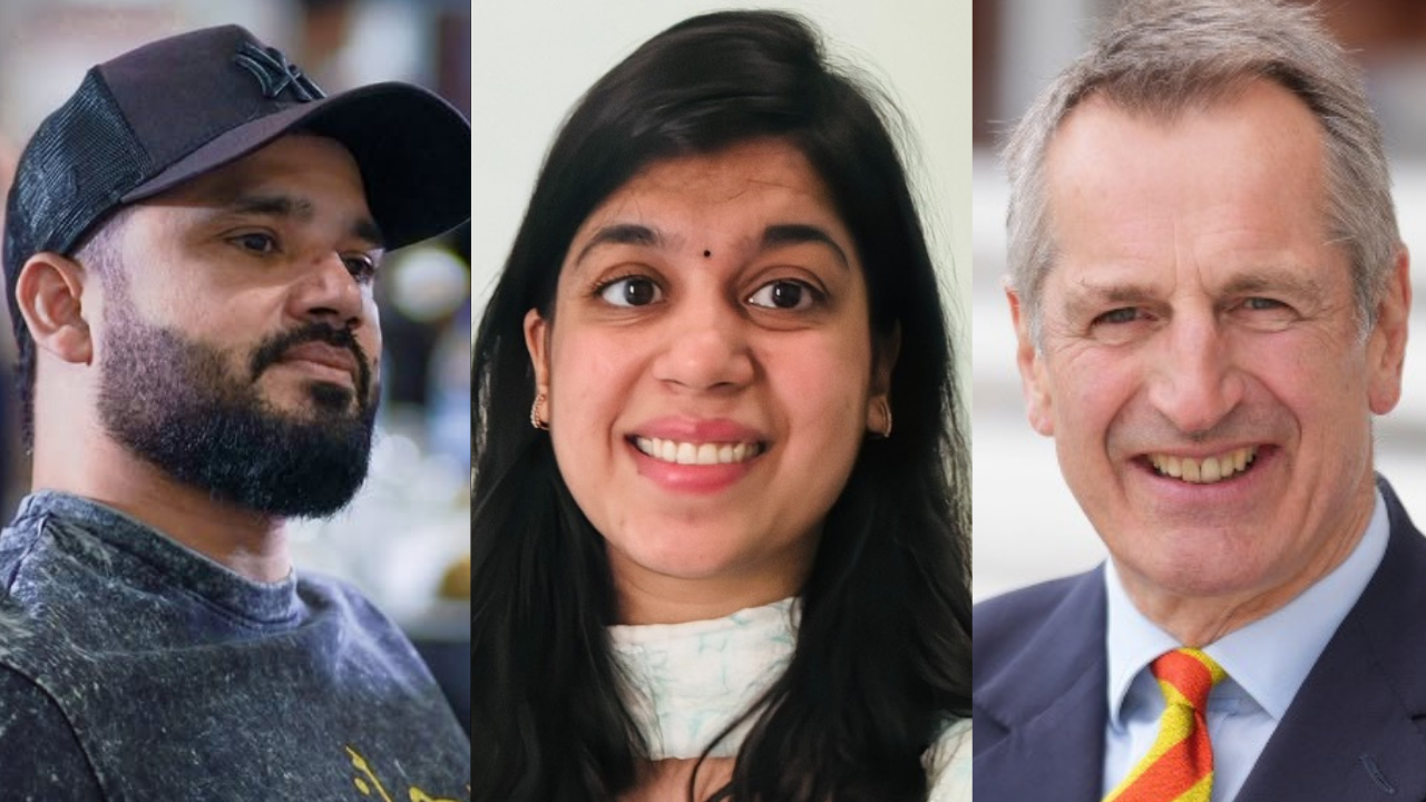 Portrait collage featuring Azhar Ali, Ananya Jindal and Julian Metherell connected to cricket leadership and administration.