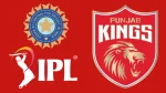 BCCI, IPL and Punjab Kings logos displayed together against a red background representing the Indian Premier League franchise.