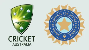 Cricket Australia and BCCI logos displayed side by side representing the cricket boards of Australia and India.