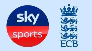 ECB and Sky Sports logos displayed together, representing the broadcasting partnership for England cricket coverage and live matches.